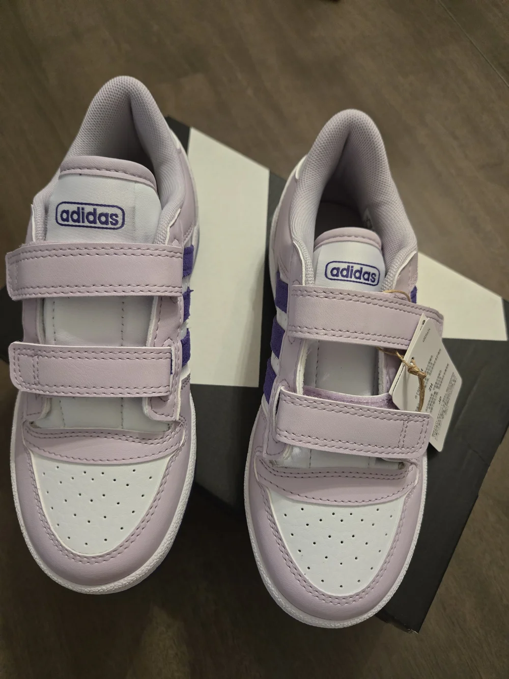 adidas Kids Double-Strap Sneakers - Lavender and White